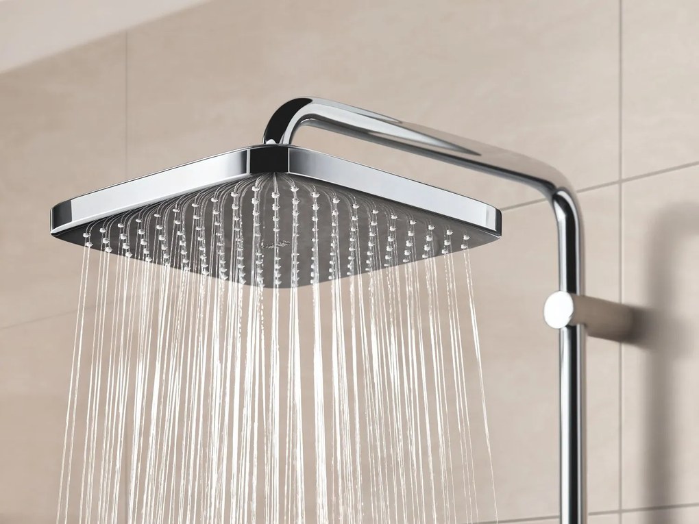 Coloana dus Grohe Vitalio,palarie patrata 25 cm,para de mana,crom,montare pe perete, fara baterie-26698000