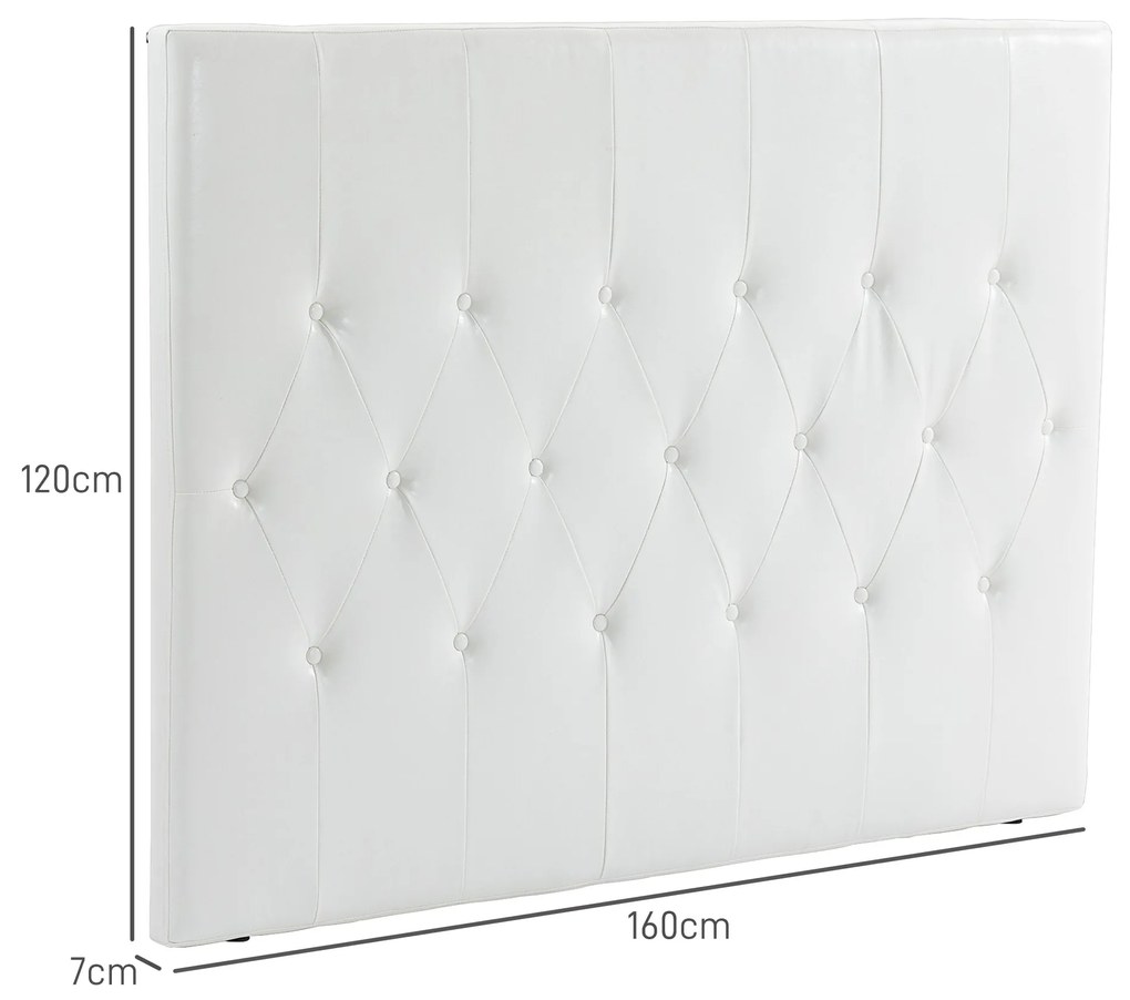 HOMCOM Spătar Pat Matrimonial Capitonată cu Design cu Nasturi, Căpătâi Pat din Piele PU și MDF, 160x7x120 cm, Alb | Aosom Romania