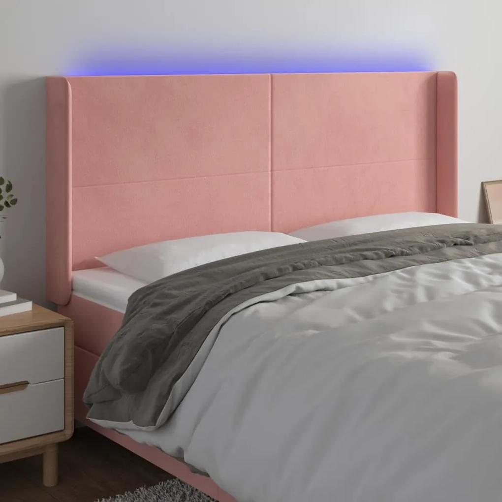 3123827 vidaXL Tăblie de pat cu LED, roz, 163x16x118/128 cm, catifea