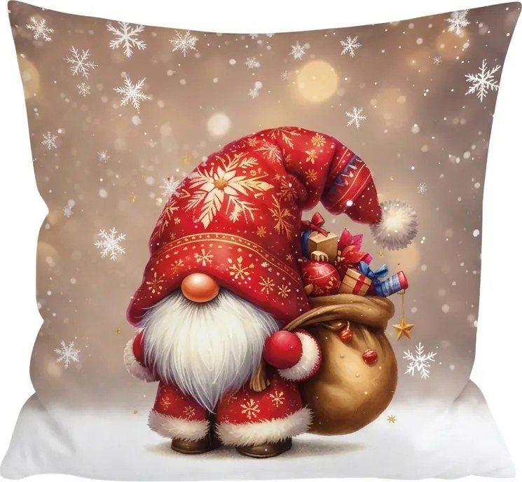 Husa 3D pentru perna din microfibra SANTA GNOME 45x45 cm, rosu