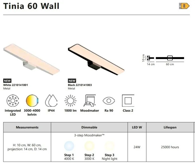 Aplica de perete baie LED Moodmaker IP44 Tinia 60 alb