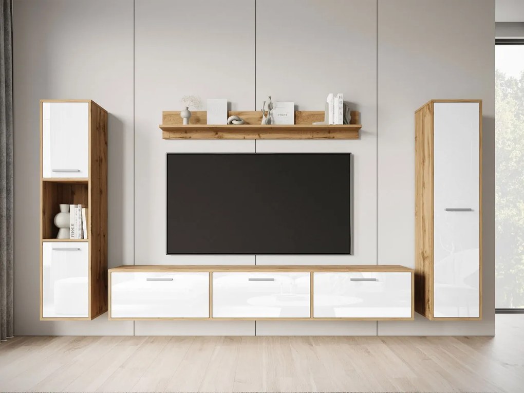 Mobilier living Ikinra XL (Stejar wotan + lucios Alb) . 1104553