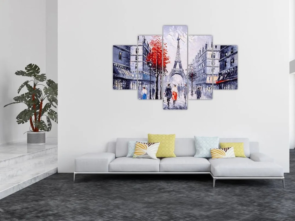 Tablou - Străzi din Paris, pictură în ulei (150x105 cm)