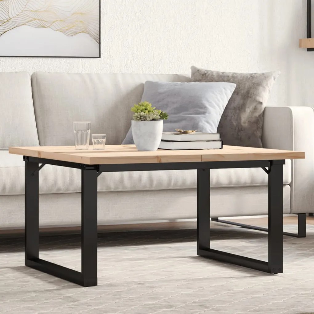 vidaXL Masă de cafea, cadru O, 80x80x45,5 cm, lemn masiv pin și Oţel