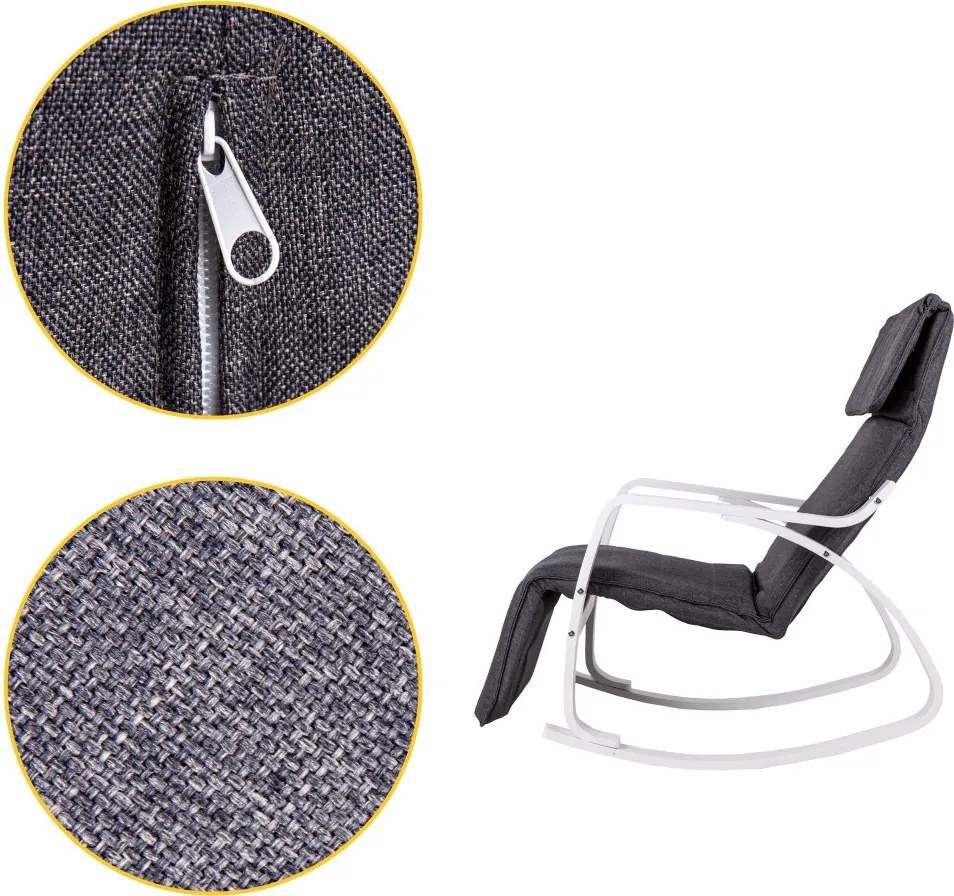 Scaun oscilant cu suport reglabil pentru picioare, cadru din lemn alb - gri