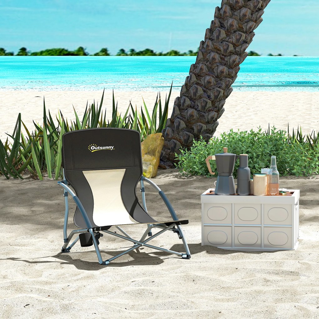 Outsunny Scaun de plajă pliabil, scaun camping pliabil ușor, husă de transport, suport pentru pahar, 58 x 55 x 62 cm, negru | Aosom Romania