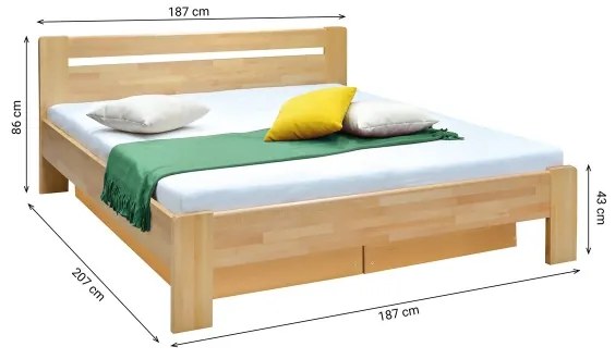 Pat dublu cu somieră și spațiu de depozitare din lemn masiv AMARA 180x200 cm fag