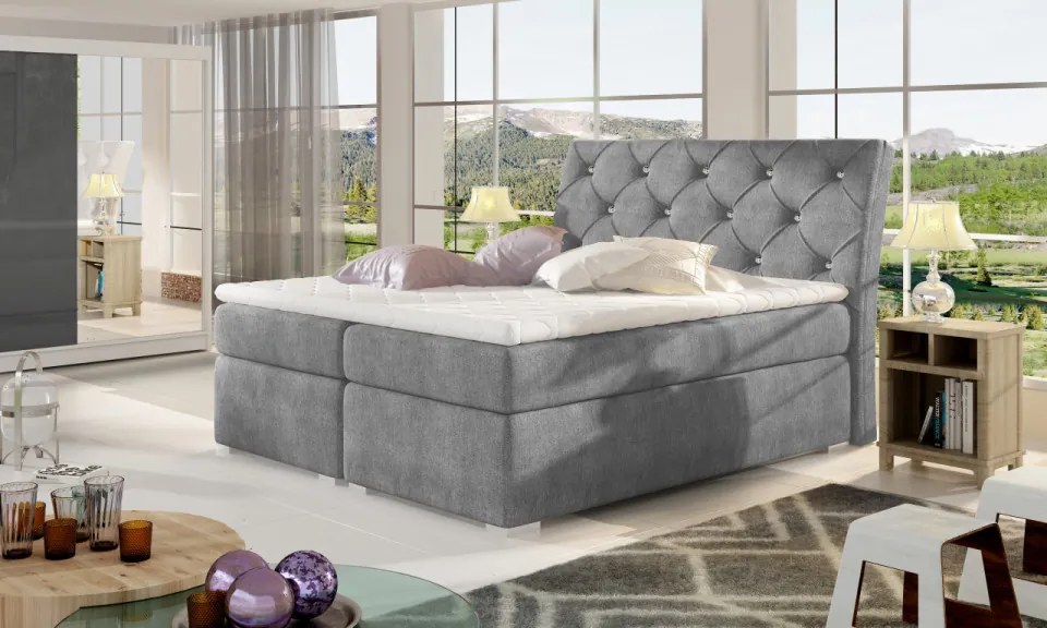 Pat tapitat, boxspring, cu spatiu pentru depozitare, 140X200 cm,Balvin 1, Eltap (Culoare: Verde)