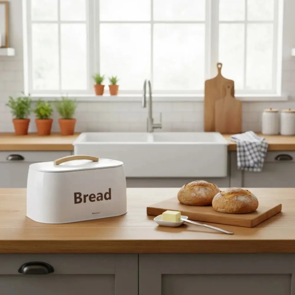 Cutie pentru pâine din metal, 34×24×18.5 cm, albă, Kinghoff KH-1947