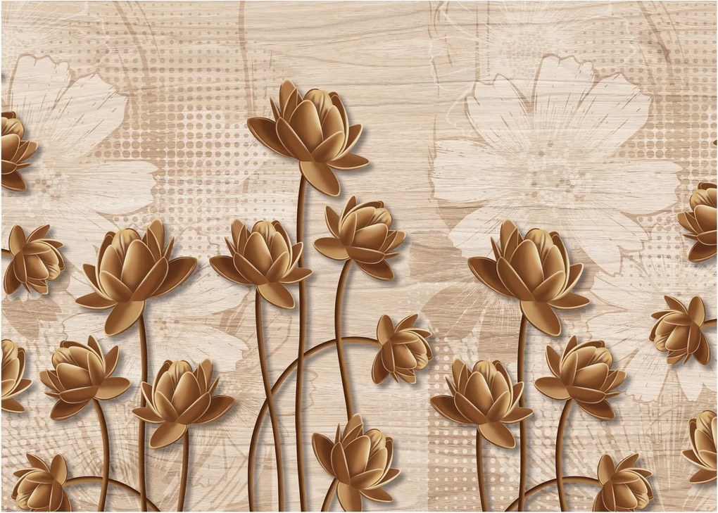 Tablou cu abstracția florilor - maro (70x50 cm)