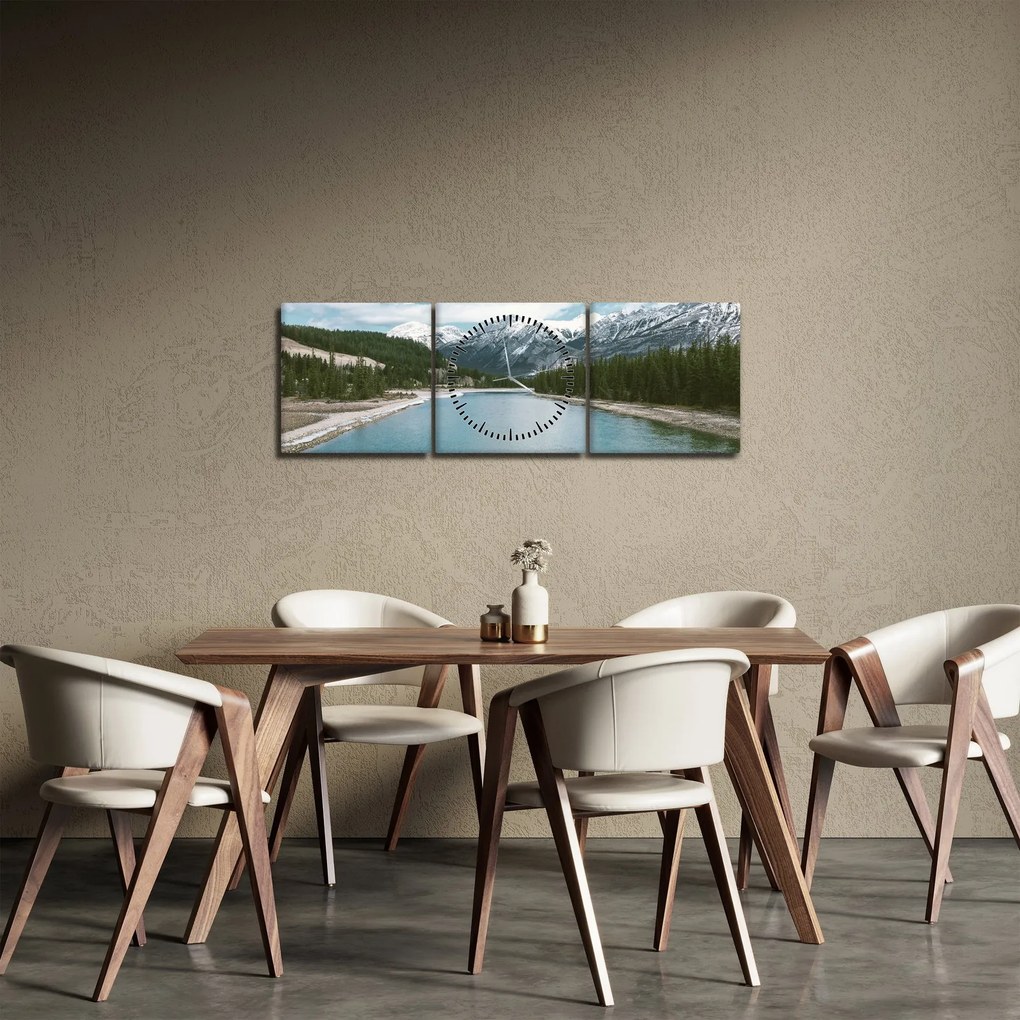 Tablou cu peisaj montan (cu ceas) (90x30 cm)