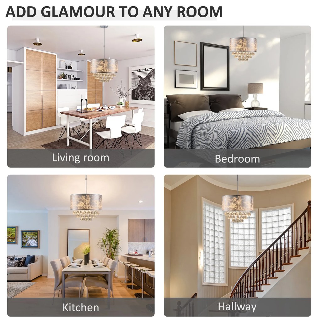 HOMCOM Candelabru Modern din Cristal Inaltime Reglabila, 44 Pandantive din Sticla
