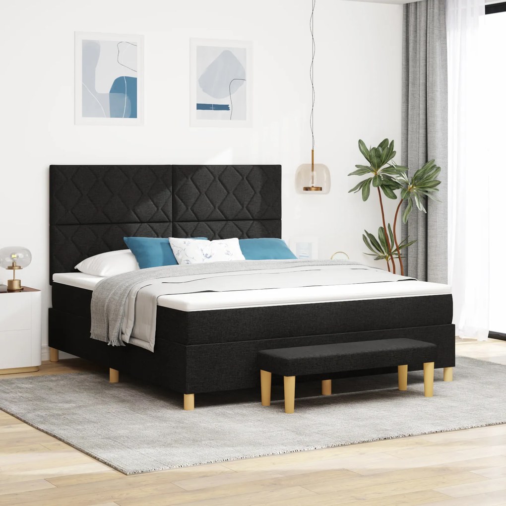 vidaXL Pat cu platformă cu saltea și bancă neagră 180x200 cm țesătură