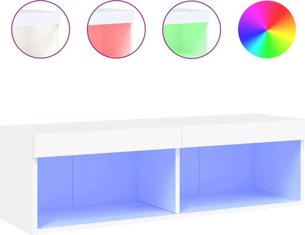 vidaXL Comodă TV cu lumini LED, alb, 100x30x30 cm