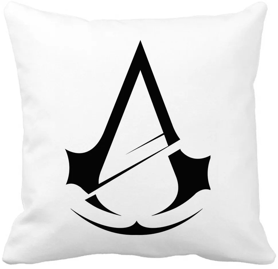 Perna Decorativa cu Assasin&apos;s Creed Fans 2, 40x40 cm, Alba, Mata, Husa Detasabila, Burduf