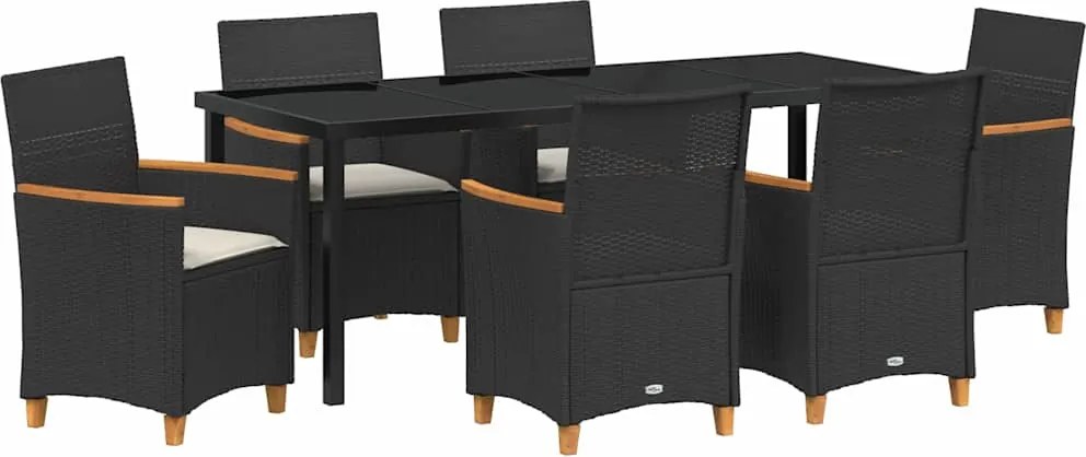 vidaXL Set de masă pentru grădină 7 pcs Negru poliratan
