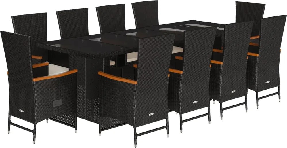 vidaXL Set mobilier de exterior cu perne, 11 piese, negru, poliratan
