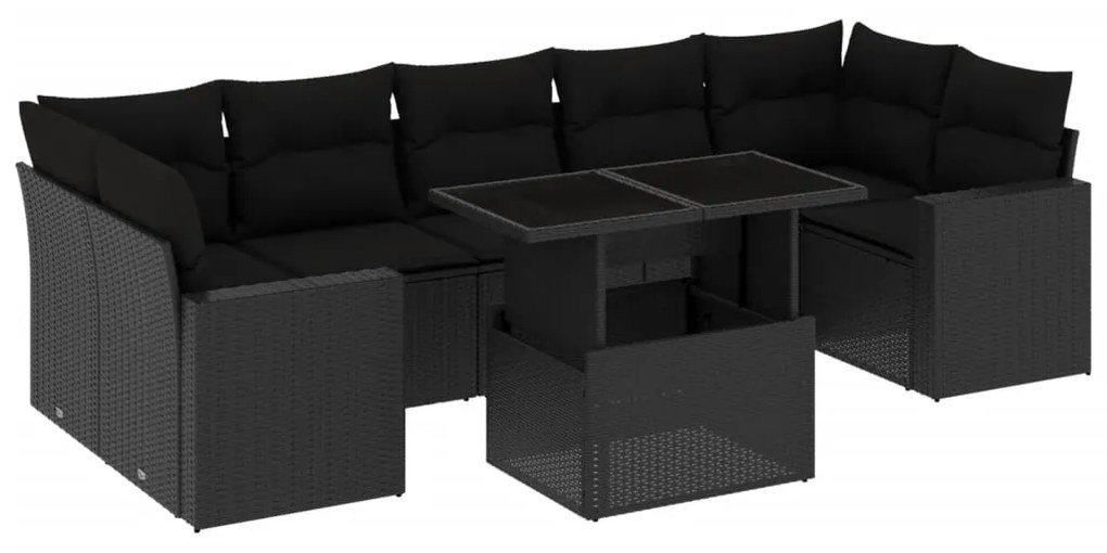 3267145 vidaXL Set mobilier de grădină cu perne, 8 piese, negru, poliratan