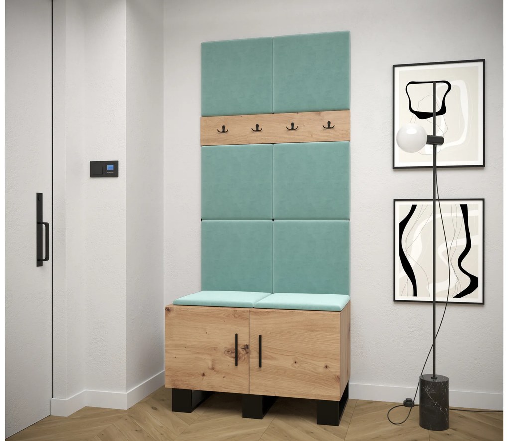 Set mobilier pentru hol Amanda 4 (Stejar artisan + verde). 1085886