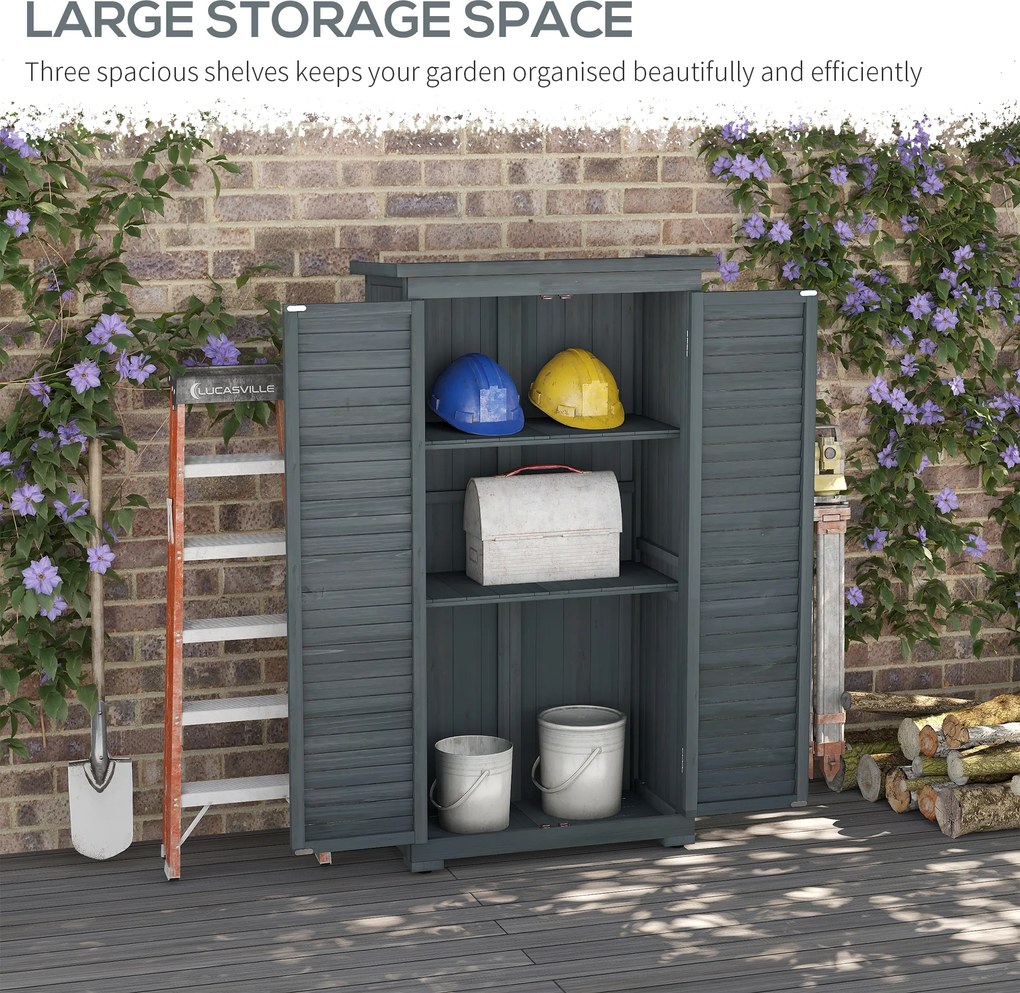 Outsunny Dulap de grădină pentru unelte din lemn, 2 rafturi, acoperiș bituminos, uși cu obloane, 87 x 47 x 160 cm, gri | Aosom Romania