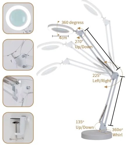 Lampă LED dimabilă de masă cu lupă LED/12W/5V 3000/4200/6000K alb Brilagi