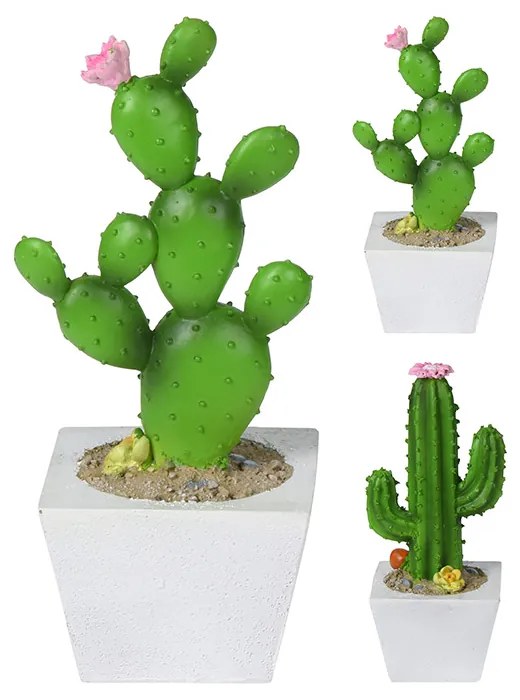 Planta decor cactus, 7x7x17 cm, alb/verde, disponibila in 2 variante