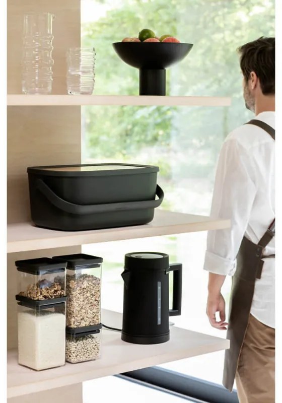 Cutie de paine Brabantia Nic 1003255, 39.5 cm, Capac din bambus, Maner de transport, Gri