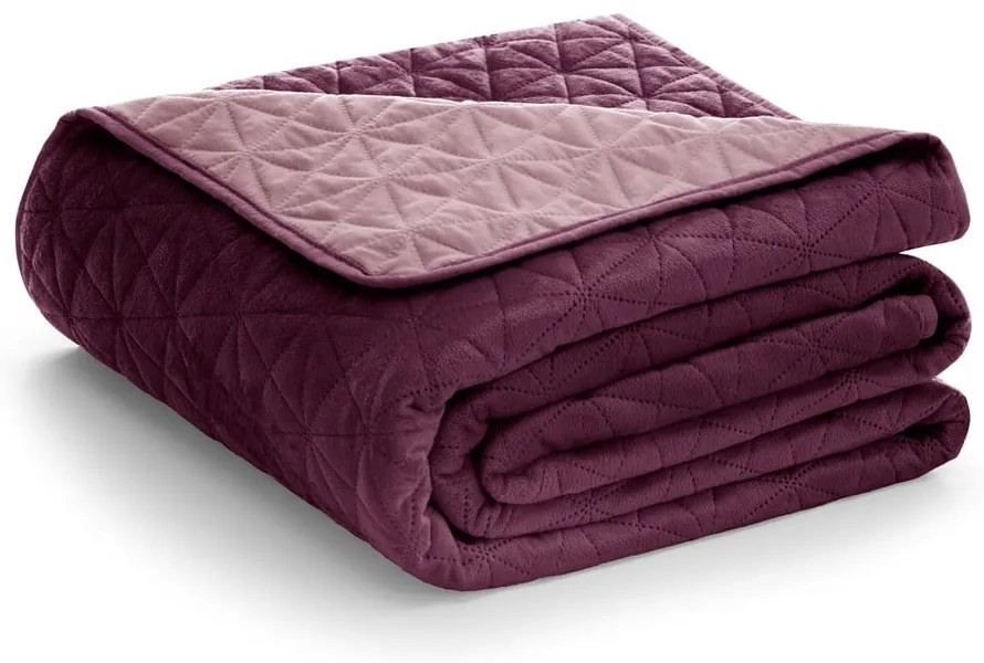 Cuvertură roz-închis matlasată din catifea 220x240 cm Laila – AmeliaHome