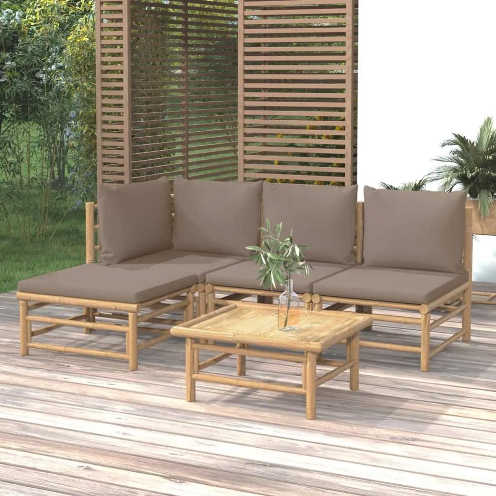 3155113 vidaXL Set mobilier de grădină cu perne gri taupe, 5 piese, bambus