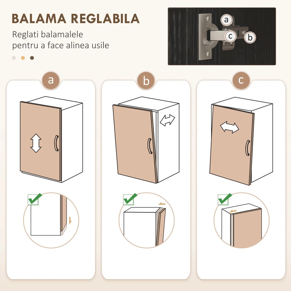 HOMCOM Dulap de Bucătărie cu 9 Rafturi Reglabile, cu Uși de Sticlă și Bază Înălțată din Lemn, 76x36x160 cm, Negru | Aosom Romania