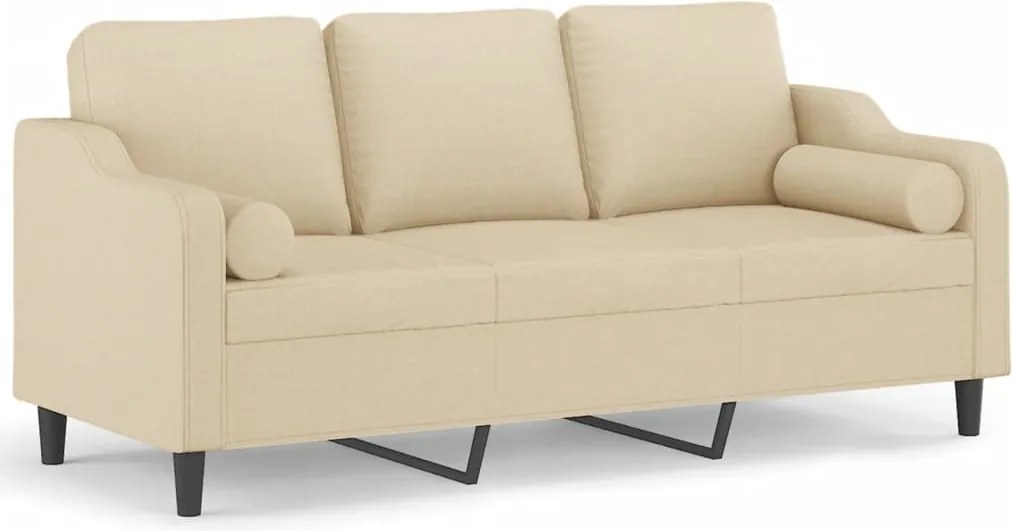 vidaXL Canapea cu 3 locuri cu pernuțe, crem, 180 cm, textil