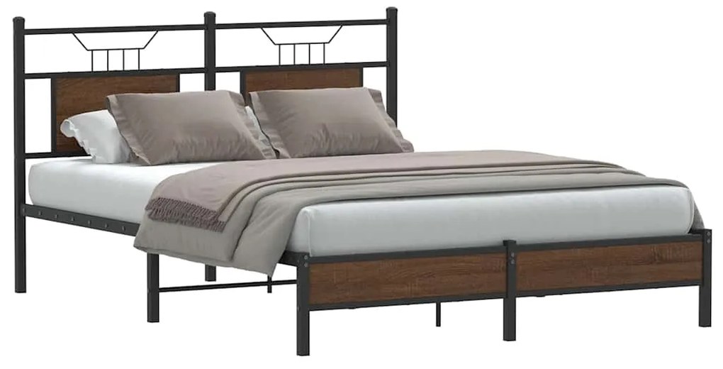 vidaXL Cadru pat fără saltea stejar maro, 140x190 cm, lemn prelucrat