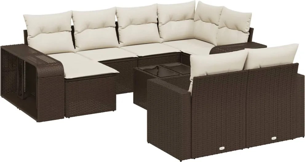 vidaXL Set canapele de grădină cu perne, 11 piese, maro, poliratan