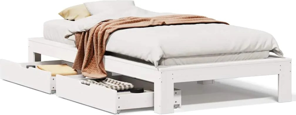 vidaXL Cadru de pat fără saltea, alb, 75x190 cm, lemn masiv de pin