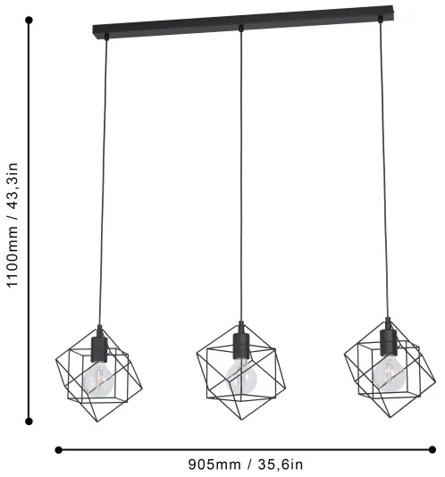 Eglo 43361 - Lustră pe cablu STRAITON 3xE27/60W/230V