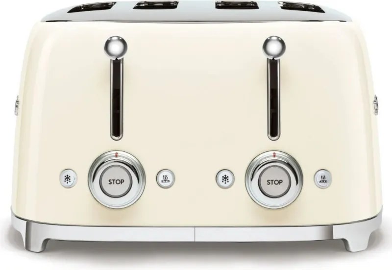 Prăjitor de pâine SMEG 50's Style TSF03CREU, 2000 W, 4 felii, 6 niveluri, Tava pentru firimituri, Cablu integrat, Oțel inoxidabil, Culoare crem