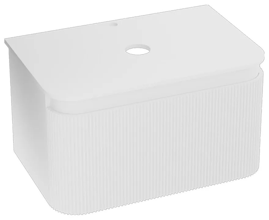 Set dulap baza suspendat Rune Hrafna 1 sertar 80 cm alb lucios si blat alb