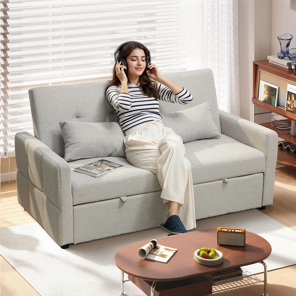 HOMCOM Canapea Pat cu Design Extensibil Clic Clac pentru 2 Locuri - Gri Deschis | Aosom Romania
