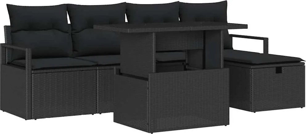 vidaXL Set de canapele pentru grădină cu pernă 6 pcs Negru Rattan poli