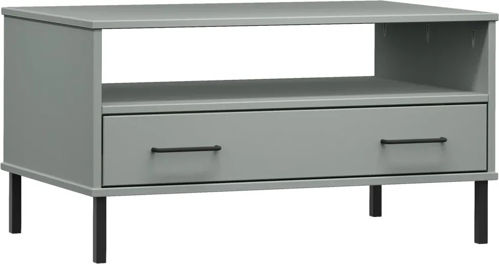 vidaXL Măsuță cafea picioare metalice gri 85x50x45cm lemn masiv "OSLO"