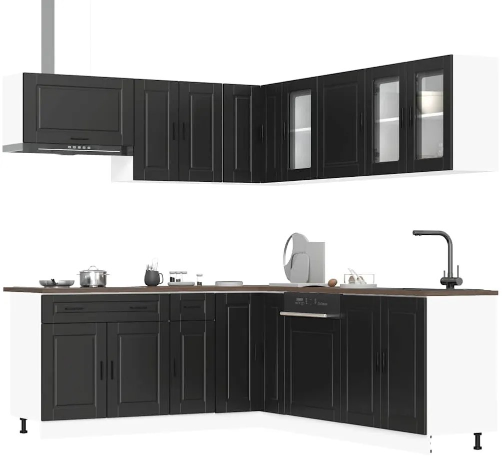 vidaXL Set dulap de bucătărie 11 piese „Porto” lemn negru prelucrat