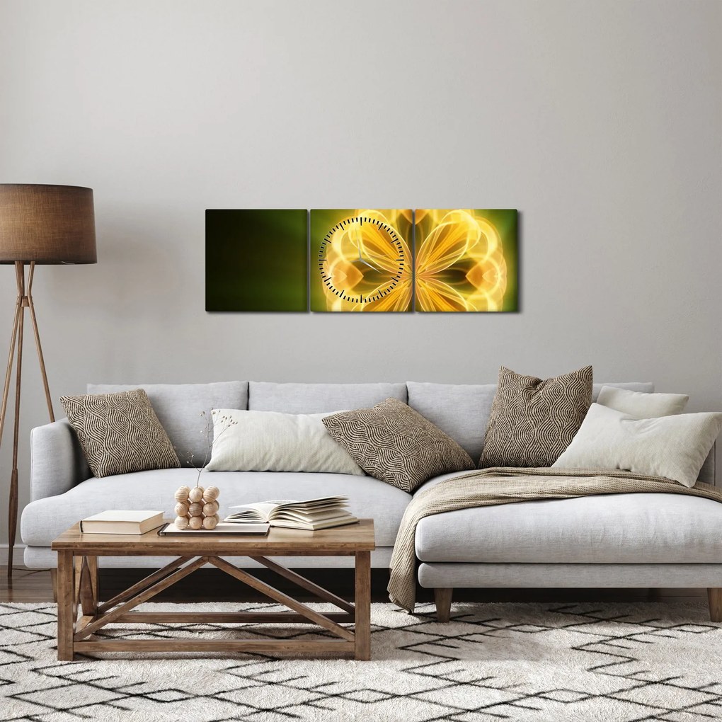 Tablou cu floare galbenă (cu ceas) (90x30 cm)