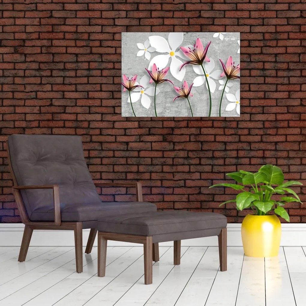 Tablou pe sticlă cu abstracție florală (70x50 cm)