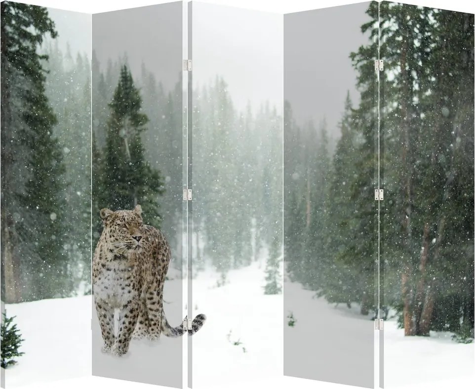 Paravan - Leopard în zăpadă (210x170 cm)
