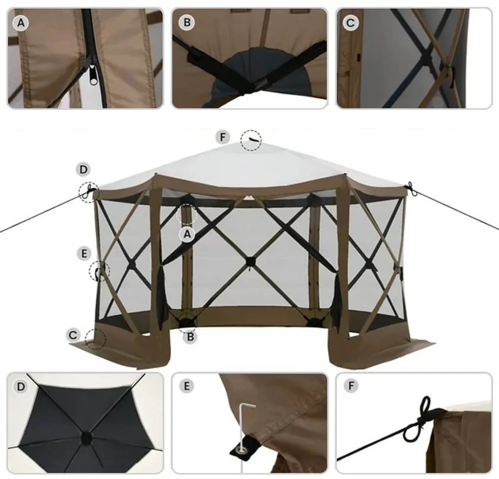 Cort de camping impermeabil pentru 8 persoane cu depozitare și plasă anti-insecte