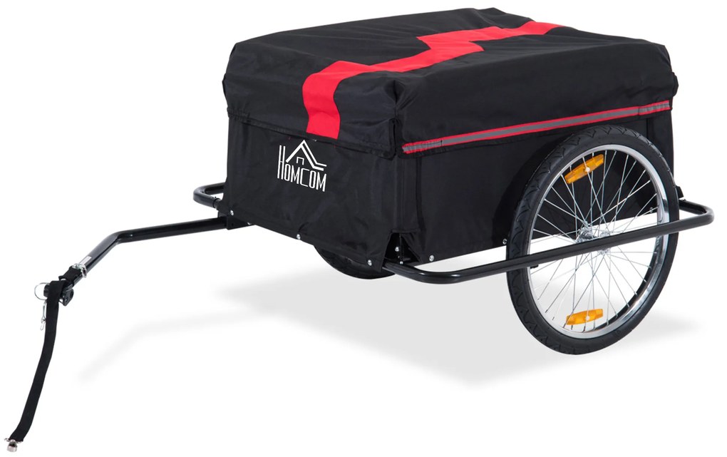 Outsunny Remorcă pentru Biciclete cu Capacitate de 40kg, Reflectoare și Copertină din Țesătură Oxford, 140x88x60 cm, Roșu și Negru | Aosom Romania