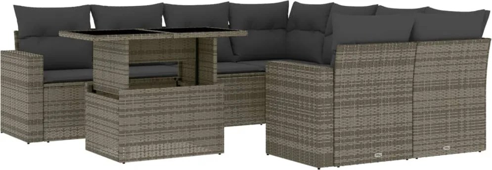 vidaXL Set canapele de grădină, 9 piese, cu perne, gri, poliratan