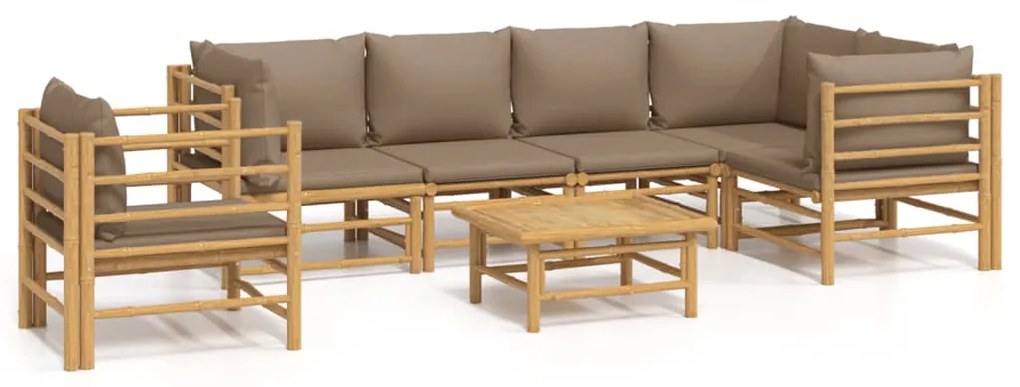 3155141 vidaXL Set mobilier de grădină cu perne gri taupe, 7 piese, bambus
