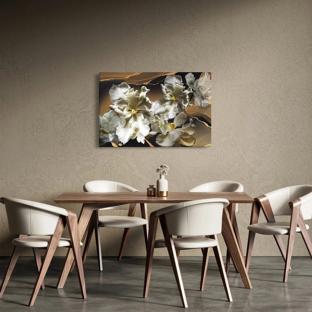Tablou - Flori de orhidee pe fundal de marmură (90x60 cm)