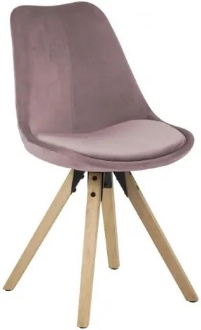 Scaun tapitat cu stofa si picioare din lemn Dima Velvet Roz Inchis / Stejar, l48,5xA55xH85 cm